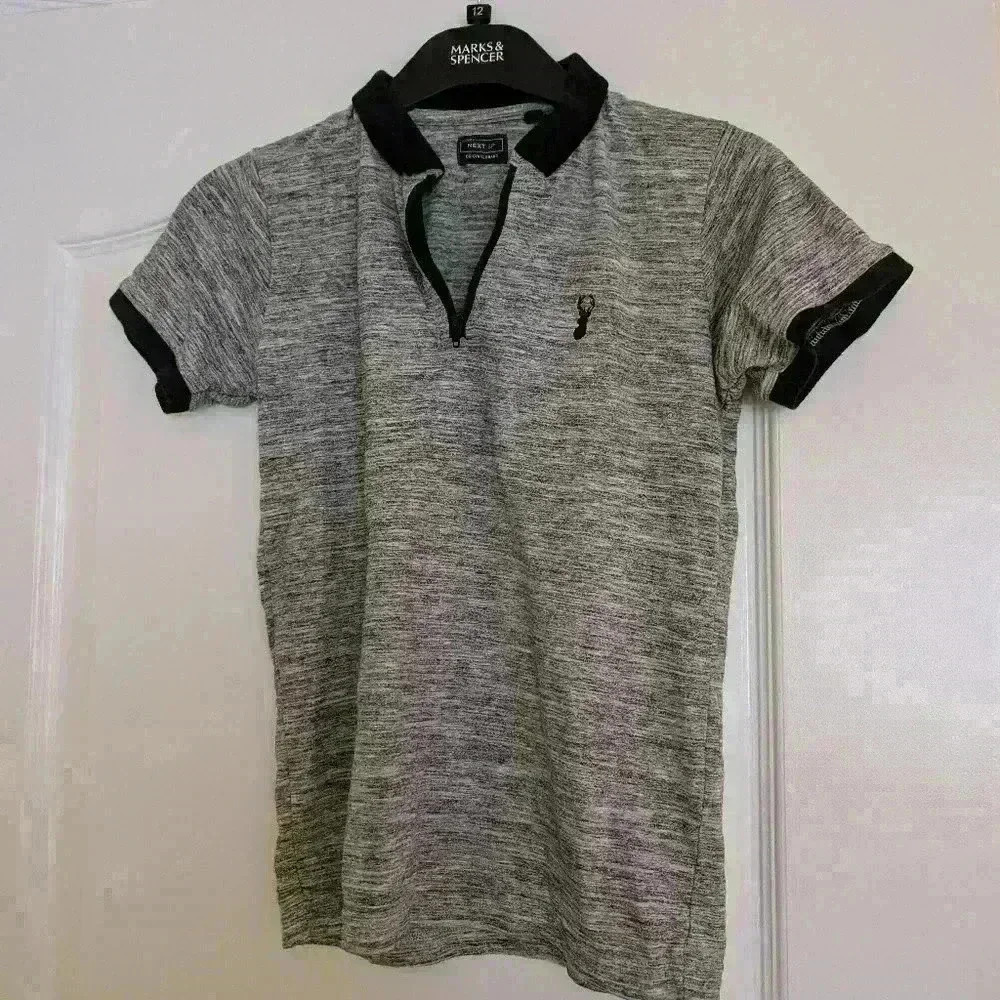 Next kids boys shirt grey with black trim and stag head age 9